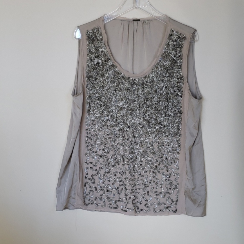 Elie Tahari XL silk and sequin embellish front sleeveless tunic top  XL